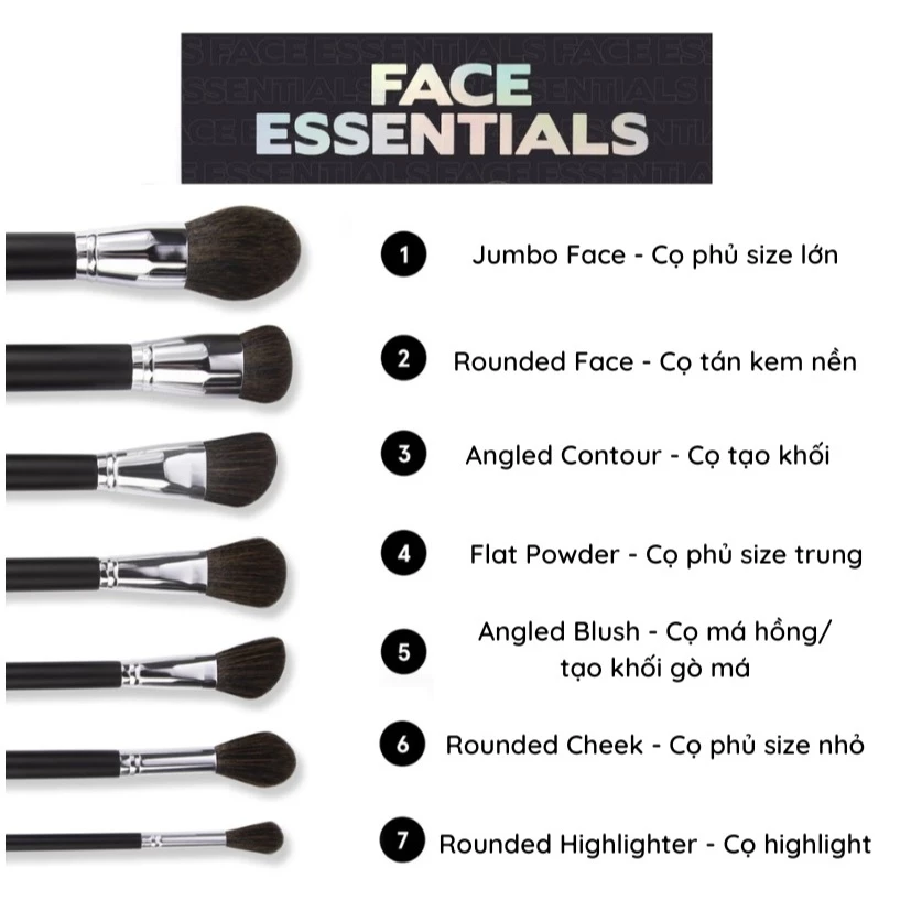 Bộ Cọ Trang Điểm 7 Cây BH COSMETICS Face Essentials BHBO04